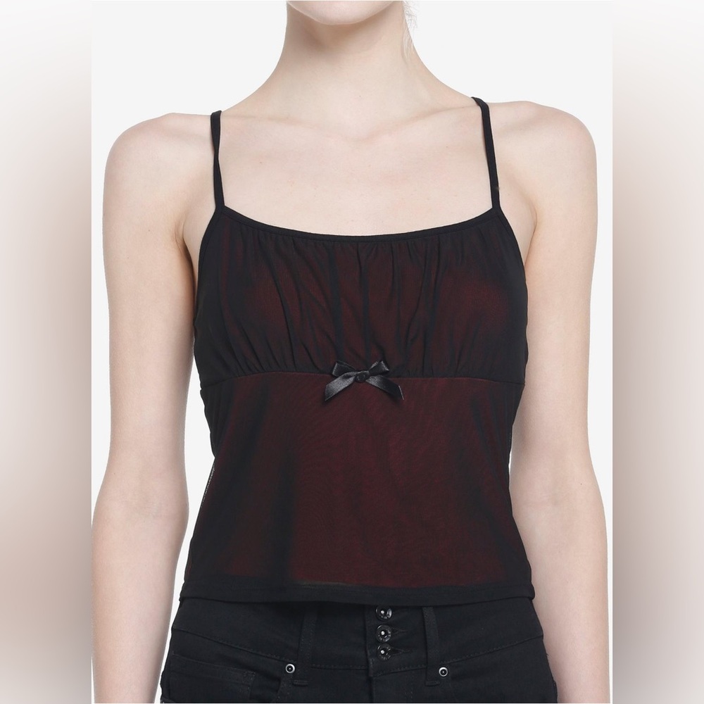Social Collision Red & Black Mesh Cami